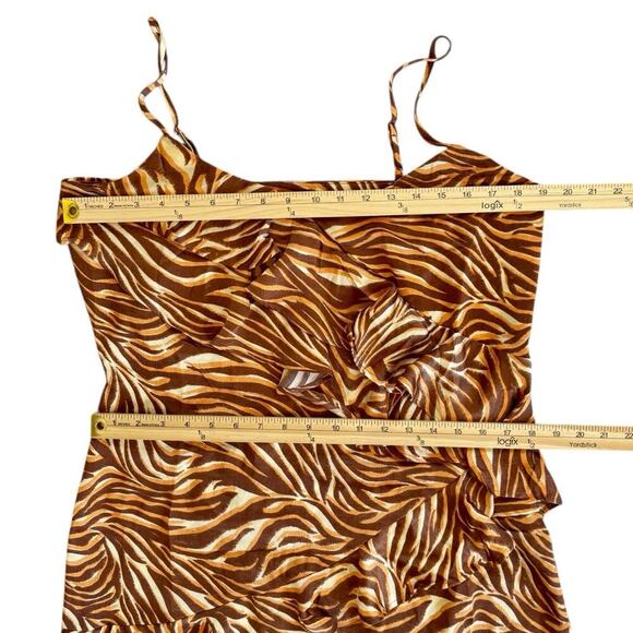 Steve Madden Christina Brown Zebra Satin RUFFLE Handkerchief Slip Dress XL NWT - Picture 5 of 9